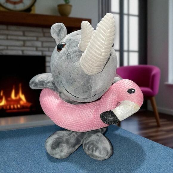 Walmart Plush Rhino Swimming Flamingo Stuffed Animal Way To Celebrate Summer 12" - Picture 9 of 9